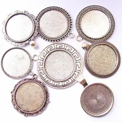 Cabochon pandantiv argintiu caseta 25mm