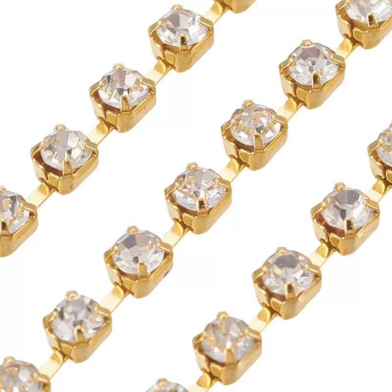 Lanț cu rhinestone auriu cu pietricele transparente Lanț cu rhinestone auriu cu pietricele transparente
